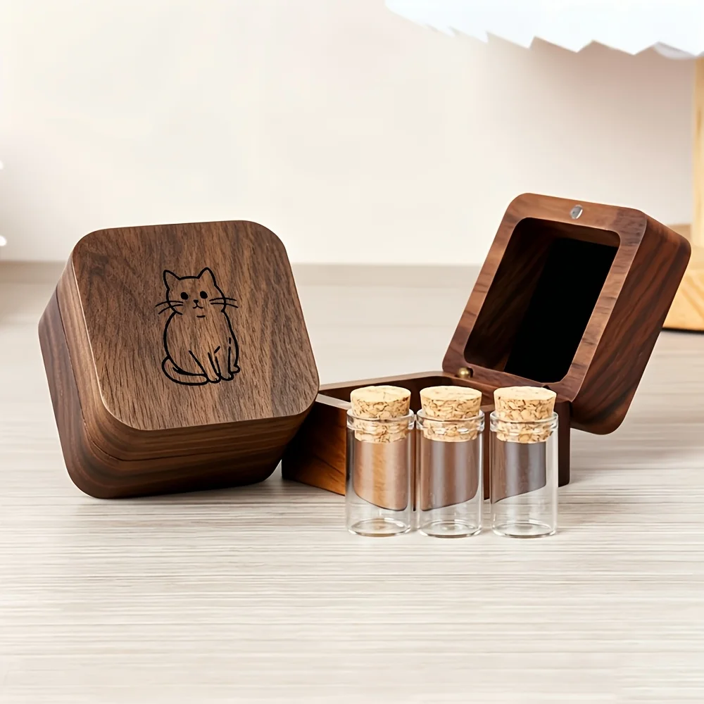 1PCS Wooden Storage Box Set Cat Pattern Tooth Fairy Box Umbilical Cord Souvenir Fetal Hair Storage Tooth Preservation Case 2D