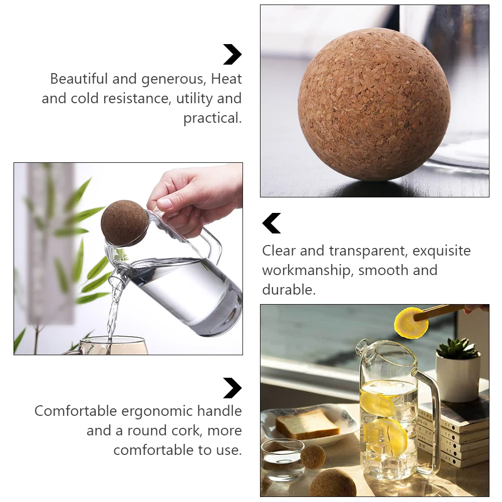 

Thickened Glass Teapot Clear Kettle Pots Hot Beverage Pitcher Ergonomic Handle Round Cork Fits Water Tea Juice Gift