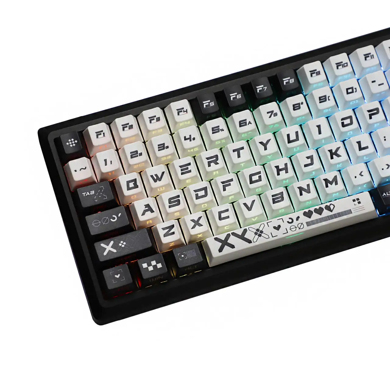YMDK 138 Key Black White Printing Sidelit Shine Thirough Top Print Dye Sub Cherry Profile PBT Keycaps for MX Mechanical Keyboard