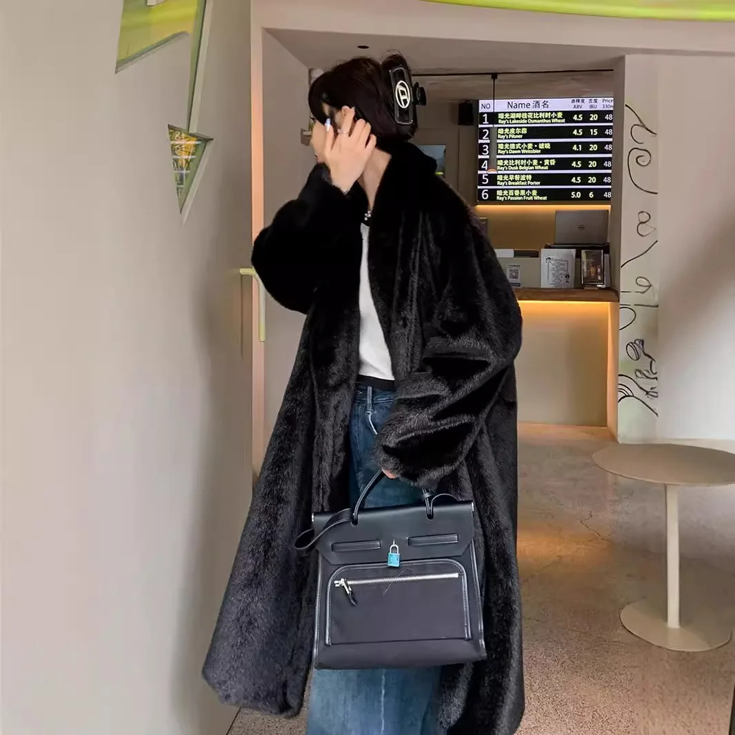 معاطف طويلة سترات نسائية من الفرو الصناعي معطف بياقة مقلوبة سميك دافئ Y2k ملابس الشارع الشهير ملابس خارجية للعمل لخريف وشتاء 2025