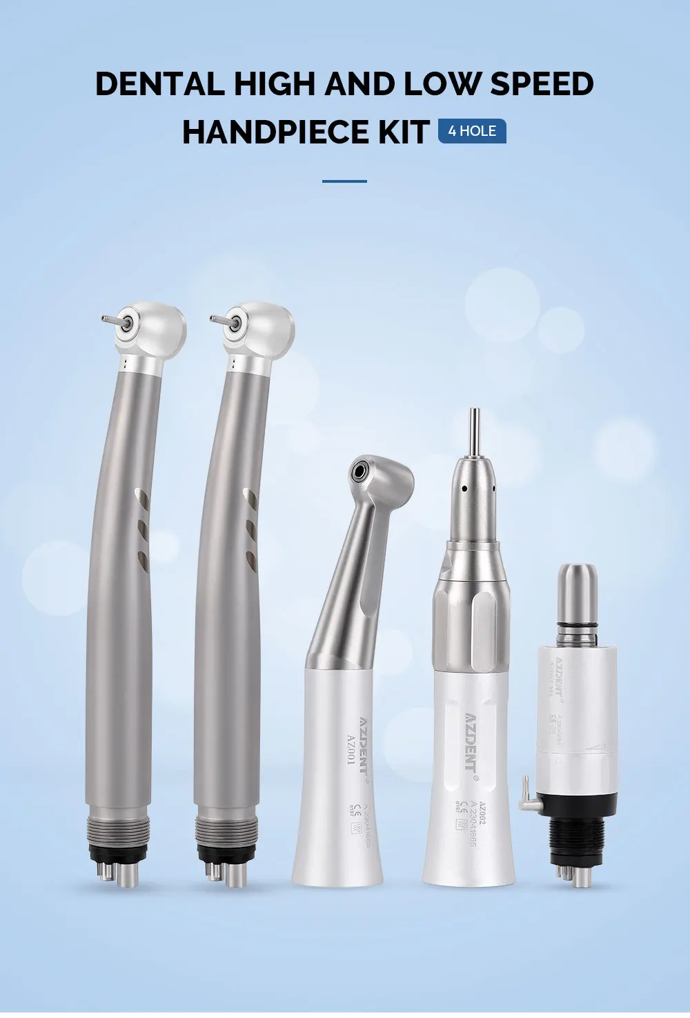 AZDENT Set Dental Hochgeschwindigkeits-Handstück LED Integrierter E-Generator Niedriggeschwindigkeits-Kit 2/4 Löcher Druckknopf Keramiklager Luftscaler – Detail 11