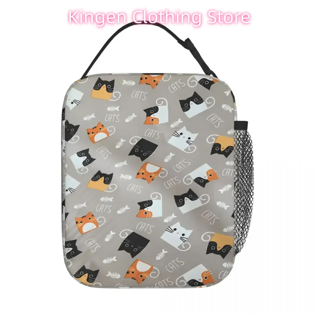 Lunch Bag Grey Cat Insulated Lunch Box For Men Animal Picnic Cooler Bag Vintage Oxford Thermal Tote Handbags