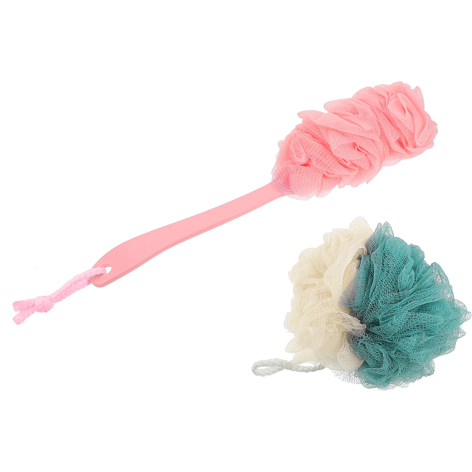 

4pcs Shower Bath Accessories Long Handle Scrub Set Soft Nylon Mesh Plastic Sponges Back Brush for Bathing Easy Storage