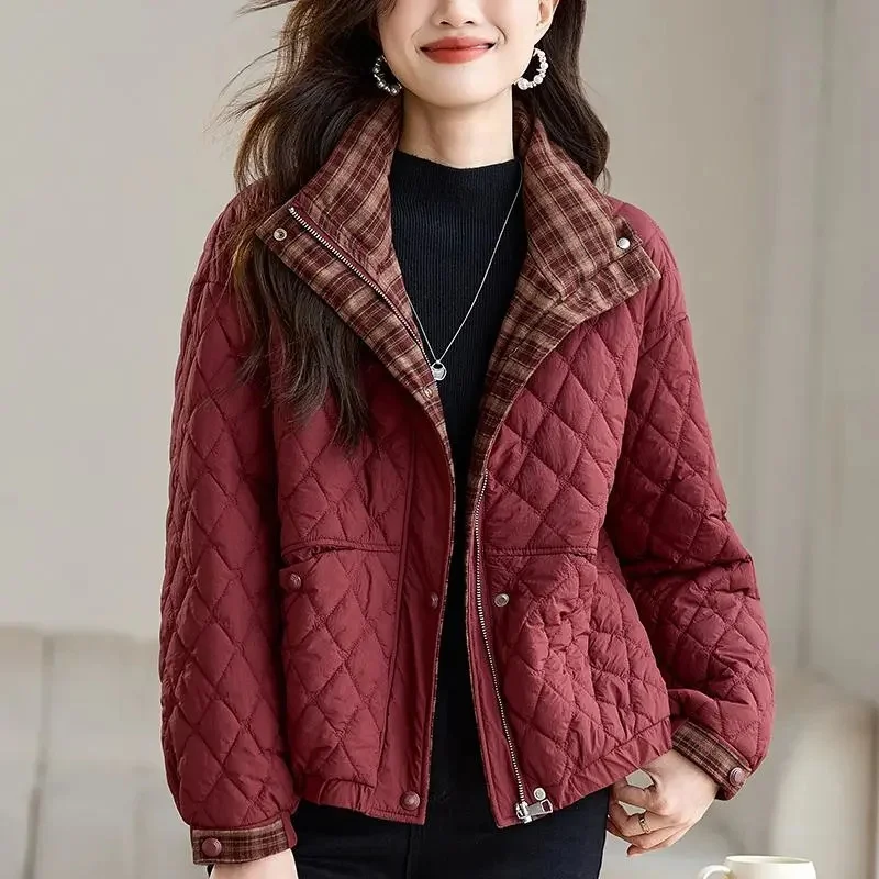 

Autumn Winter Lady Stand-up Collar Jacket 2025 Women Leisure Padded Coat Korean Middle Aged Mother Long Sleeves Puffer Outwear