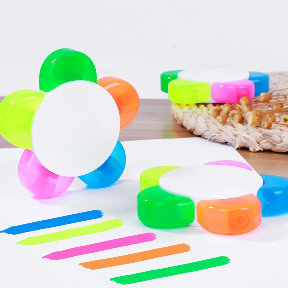 

6 pcs Petal-Shaped Fluorescent Highlighter Pens 5- Smooth Writing No Leakage Odorless For Studying Notes Adults