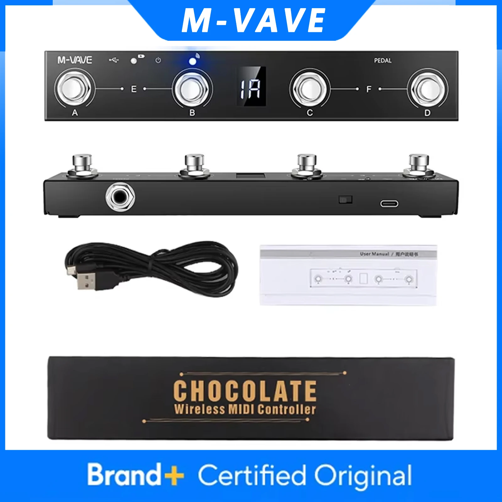 M-VAVE Chocolate MIDI Controller 4 Buttons Rechargeable BT MIDI Controller Pedal APP Control with Wireless Transmission System