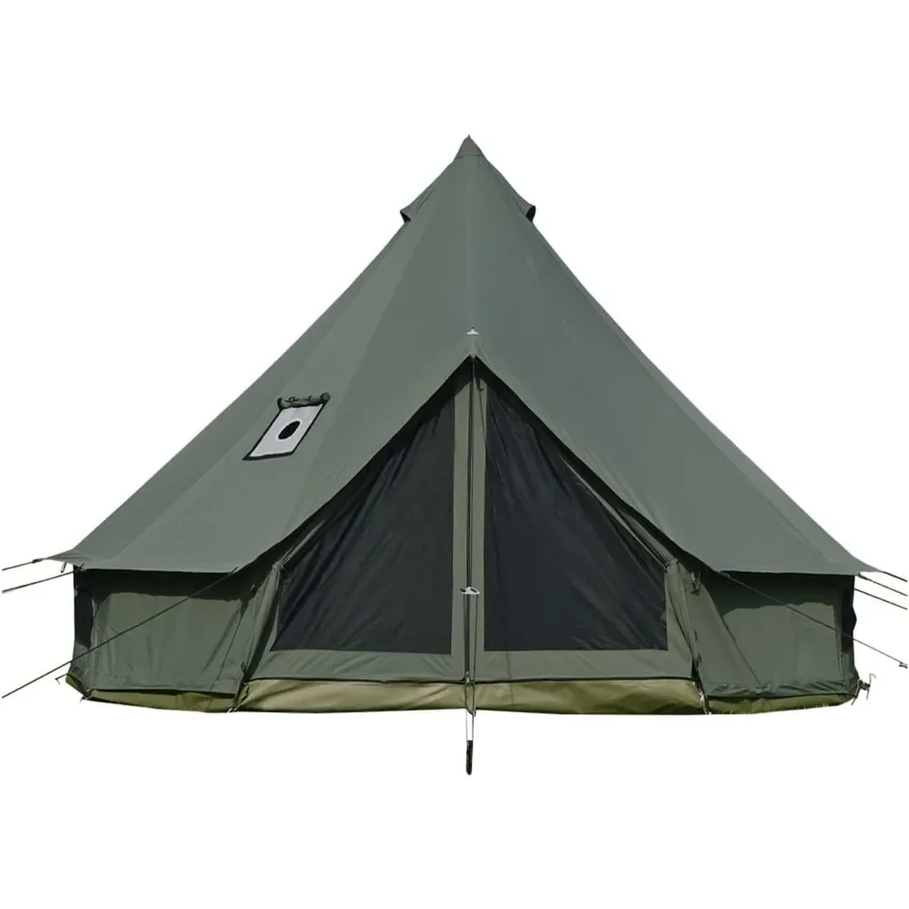 Cotton canvas bell tent with stove jack for family camping, four season tent with zippered removable floor