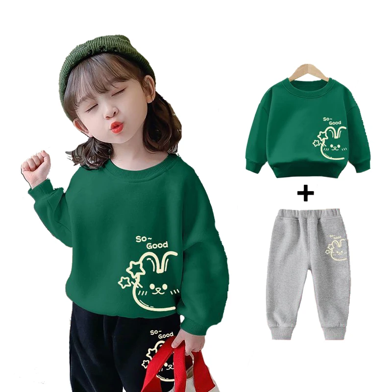 Clothing Set Girl Spring Autumn Fashion Cartoon printing Casual sportswear sweater+ Pants 1-9 year old BeiBei New Child garments