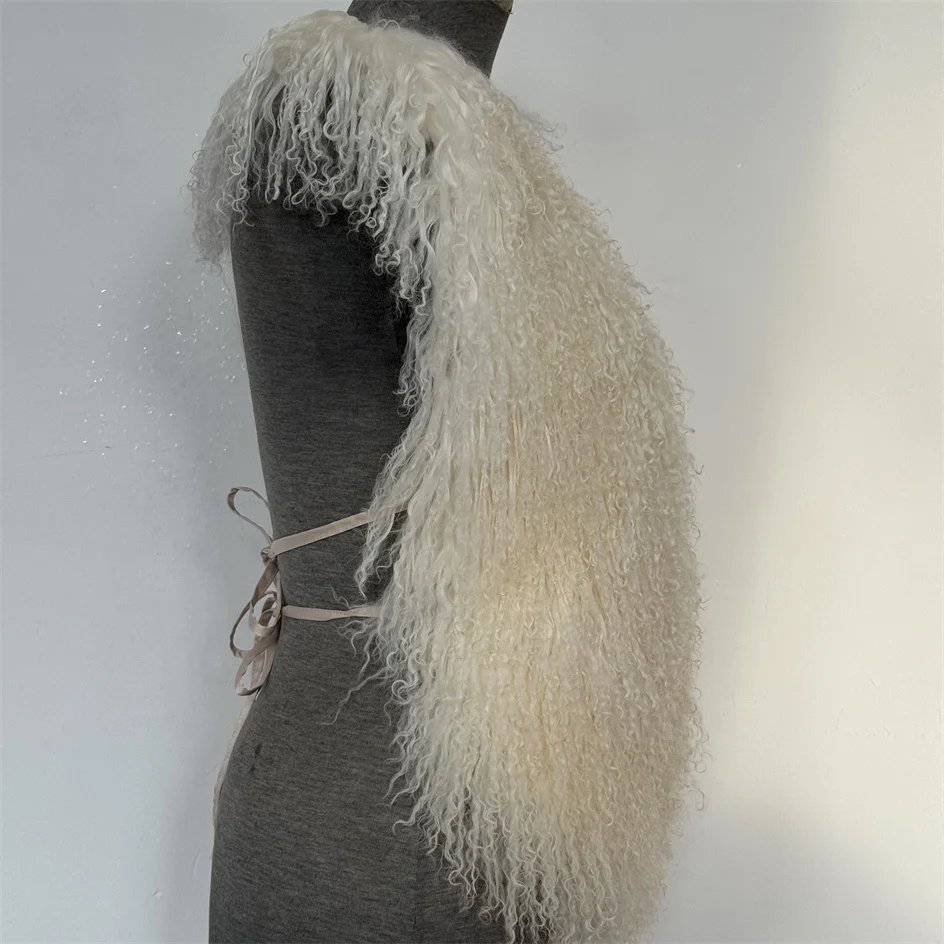 Hot Sale Luxury Fur Collar With Belt Fluffy and Soft Women Mongolian Fur Collar Halter Top