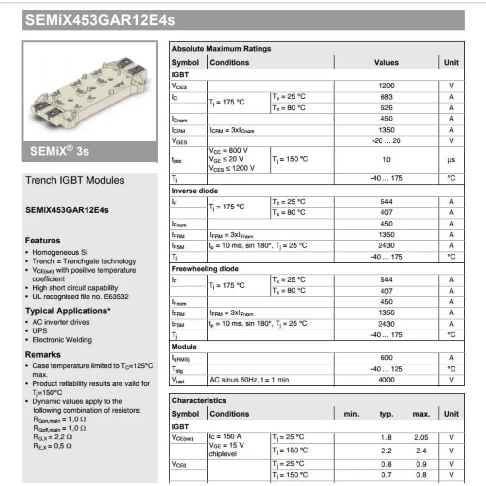 Miễn phí vận chuyển MỚI SEMIX453GAR12E4S MÔ ĐUN