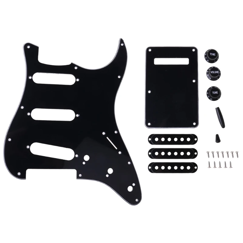 1 conjunto sss guitarra elétrica pickguard placa traseira captador capa botões dicas para st sq