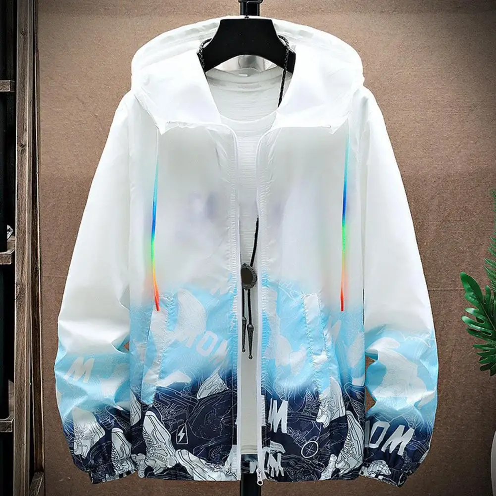 Sunscreen Jacket Men Sun Clothing Hooded Pockets Shoes Print Quick Drying Windbreaker UV Outdoor Jacket