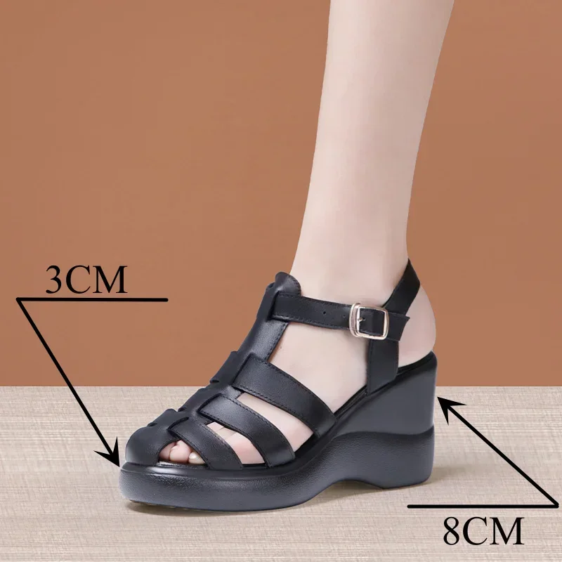 8cm Small Size 32-43 Close Head Thick Bottom Gladiator Sandals Summer 2024 Casual High Heels Platform Wedges Shoes Office Beach