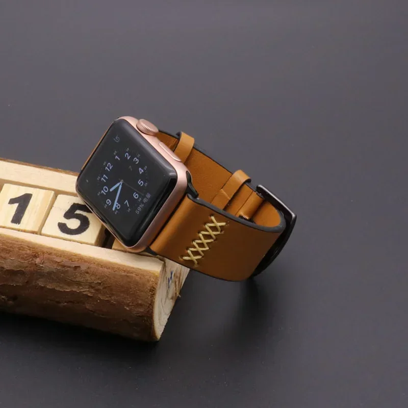 Pulseira de couro genuíno para apple watch band 44mm 45mm 41mm 40-42-46mm pulseiras artesanais iwatch série 4 5 6 se 7 8 9 10 ultra/2 49mm