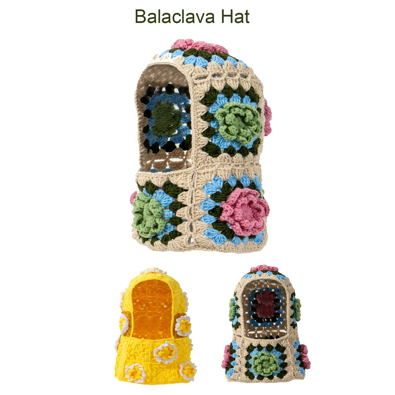 

Autumn Winter New Crochet 3D Flower Balaclava Hoodie Autumn and Winter Integrated Hooded Headgear Knitted Beanie Bomber Hat
