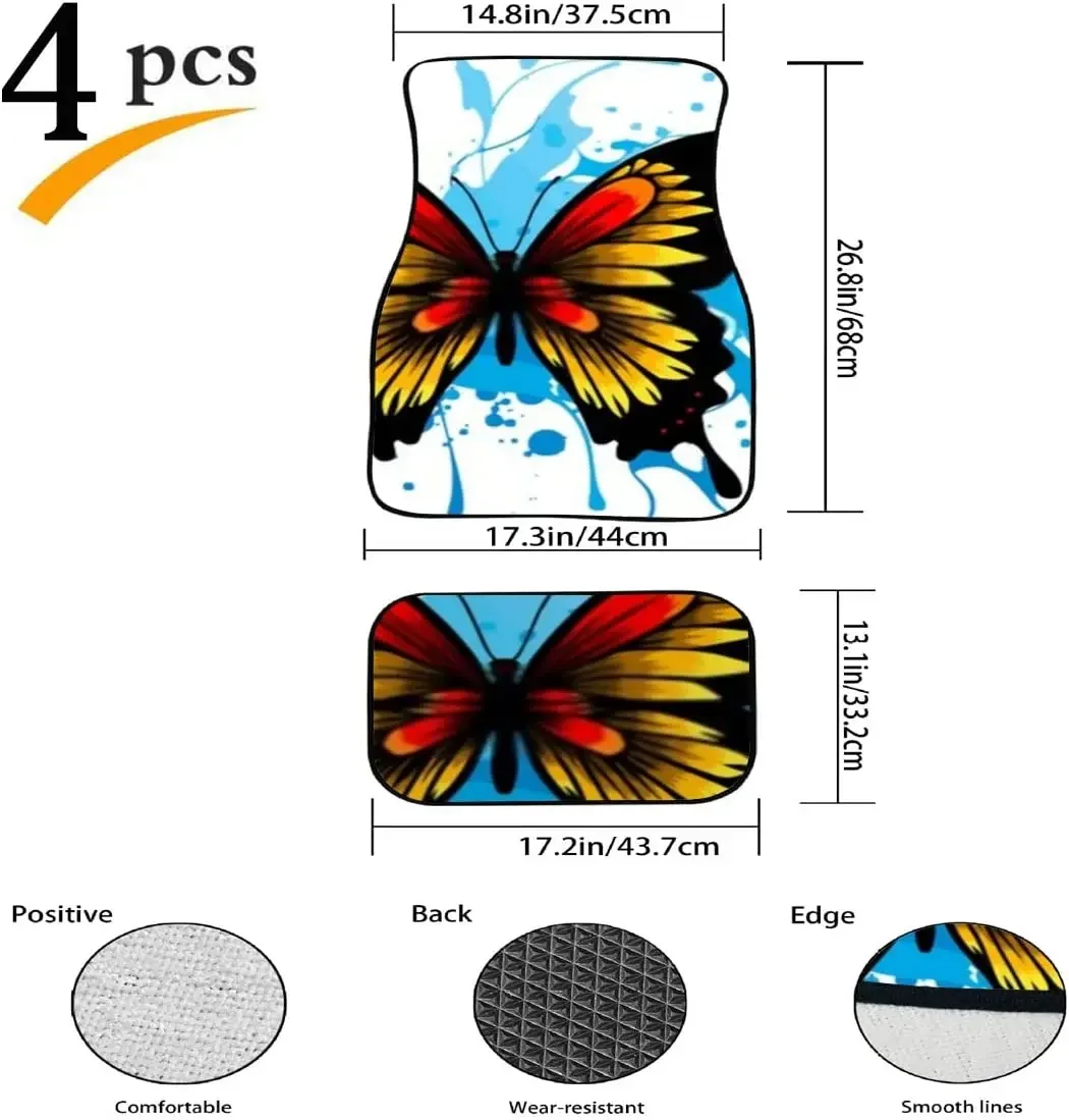 Car Floor Mats Decorative Butterfly Stain Design Print Design Carpet Car SUV Truck Floor Mats 4 Pcs, Truck Floor Mats