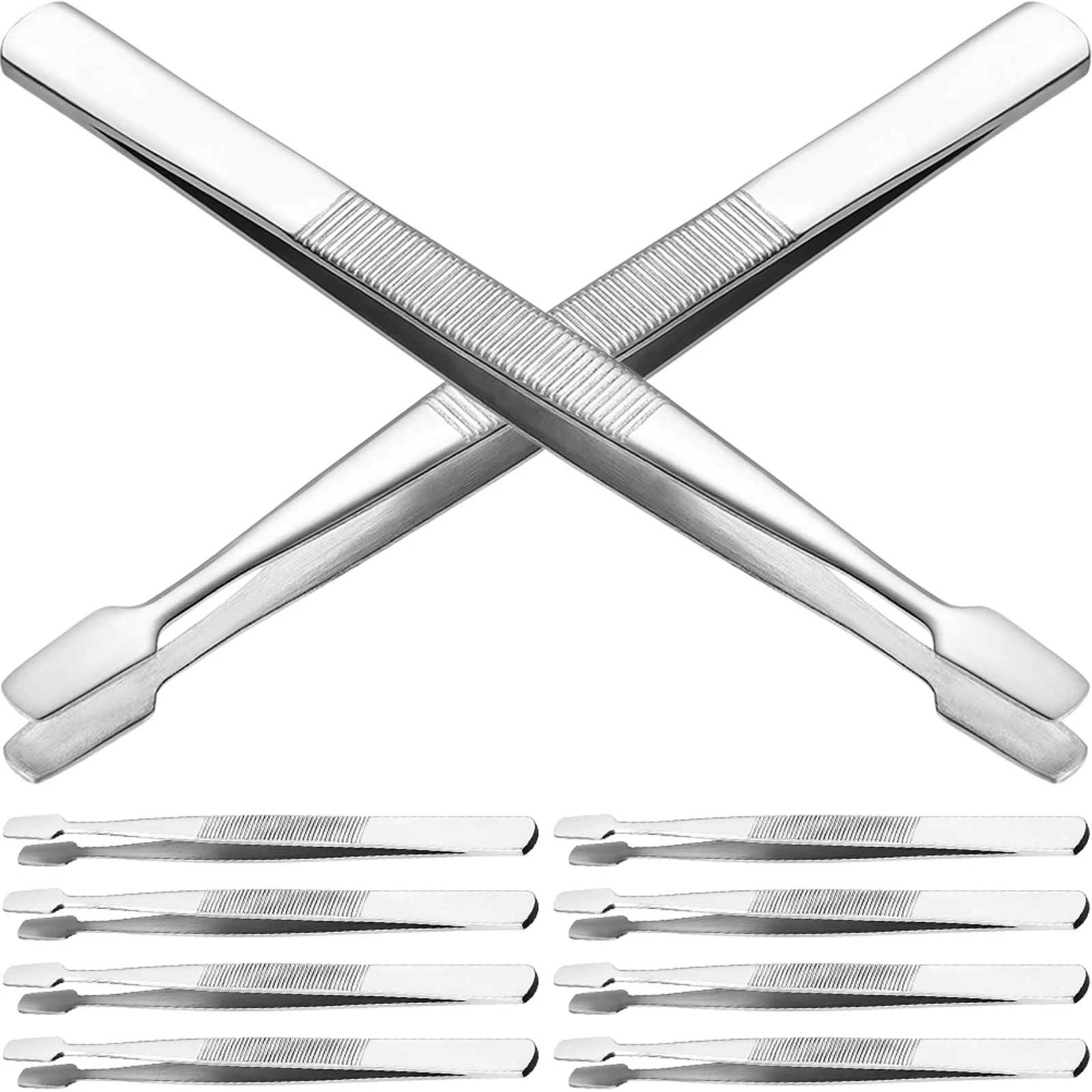 

10pcs Fake Eyelash Tweezers Stainless Steel Flat Tip Precision Tongs For Stamp Collecting Jewelry Making Craft Hobby Tools