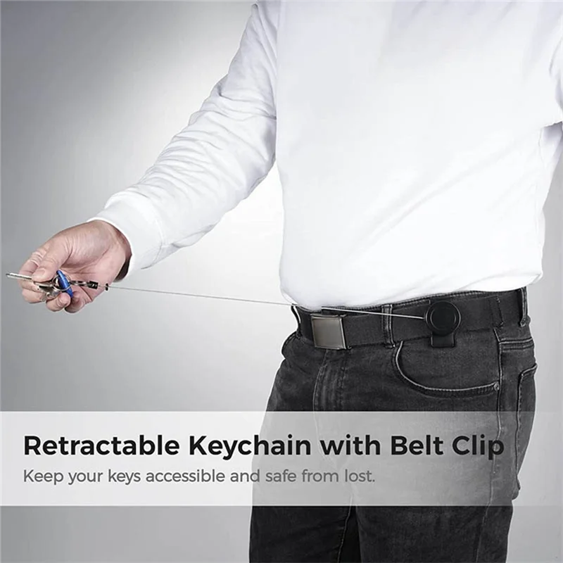 B24B Heavy Duty Retractable Keychain With Belt Clip, 360° Retractable Keychain Heavy Duty With Wire Rope And Key Ring 2Pack