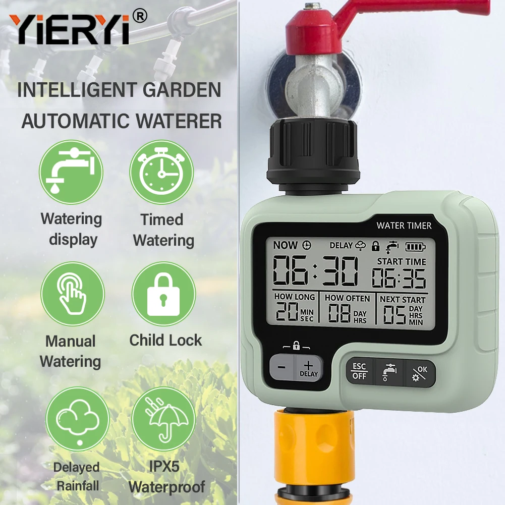 Yieryi Smart Sprinkler Timer Garden Farm Plants Irrigation Timed Watering Valve LCD Digital Outdoors Automatic Flower Water