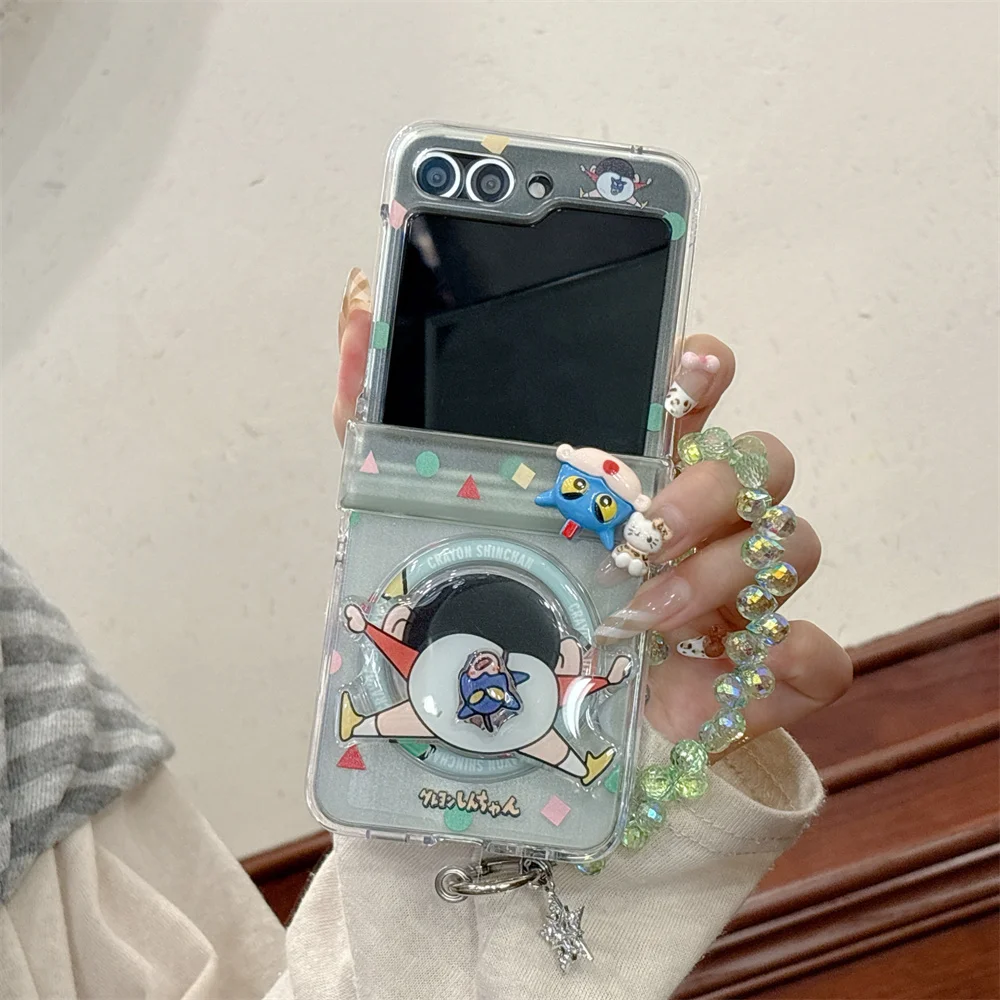 

Funny cartoon magnetic stand phone case for Samsung Galaxy Z Flip6 Flip7 flip5 Funda with chain Luxury Stylish INS Korean Cover