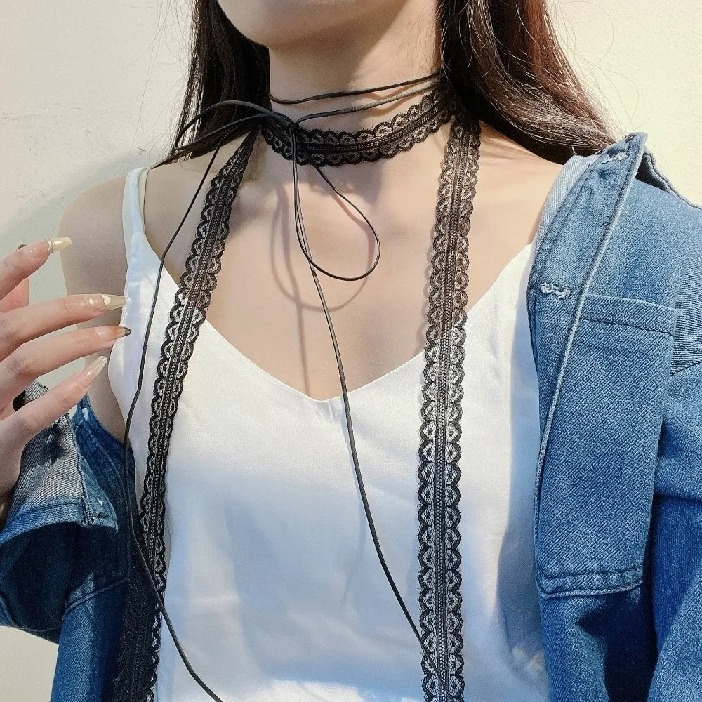 

Sweet Gothic Lace Choker Necklace Stacked Ballet Style Clavicle Chain Layered Design Y2k Silk Scarf Gifts