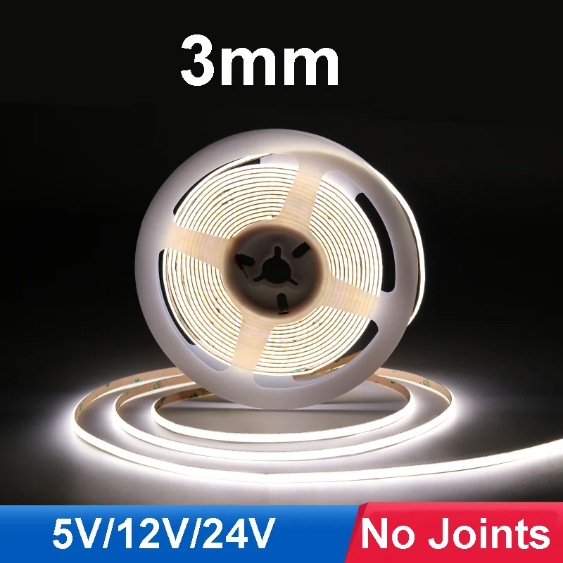

Super Thin 3MM COB LED Strip Light for Home Room Decor 400LEDs/m Flexible Tape Light Warm Cold White Ra90