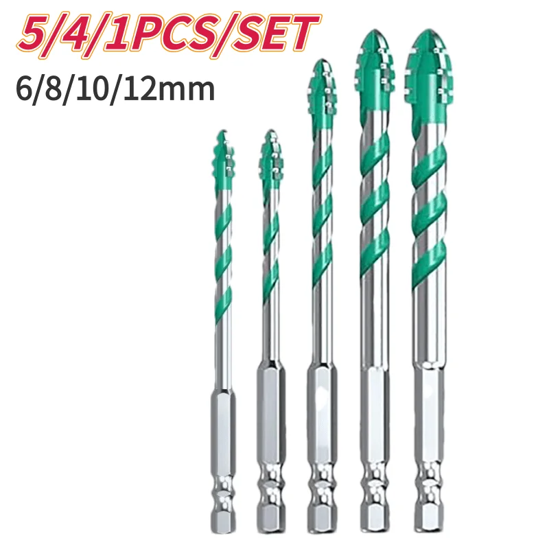 5/4/1PCS 4-Flute Serrated Edge Drill Bit Set Vrsgs Bits For Concrete/Tile/Metal/Glass 6-12mm Carbide Drilling Tools set