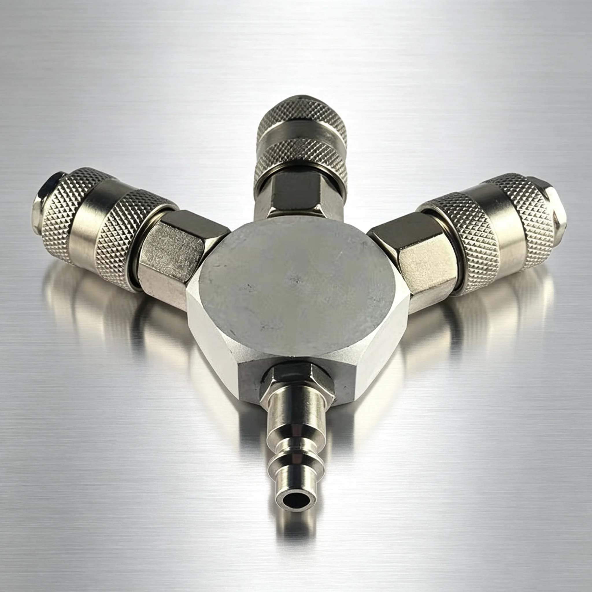 1/4 Inch Europe Style Split Air Manifold Quick Coupler 3-Way for Air Compressor Tool - EU Standard