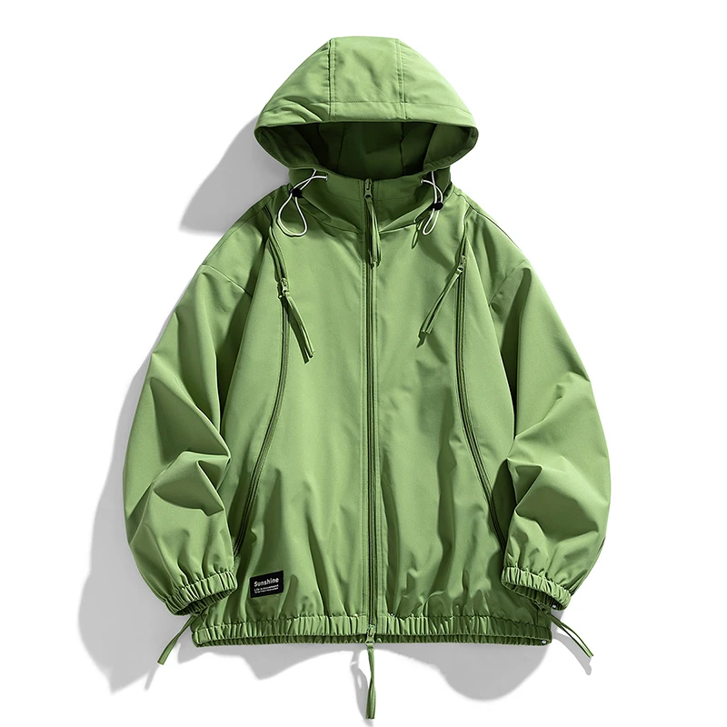 

High Quality Men Spring Hooded Jacket Outdoor Solid Color Thin Windbreaker Couple Comfortable Streetwear Casual Wind-Proof Coat