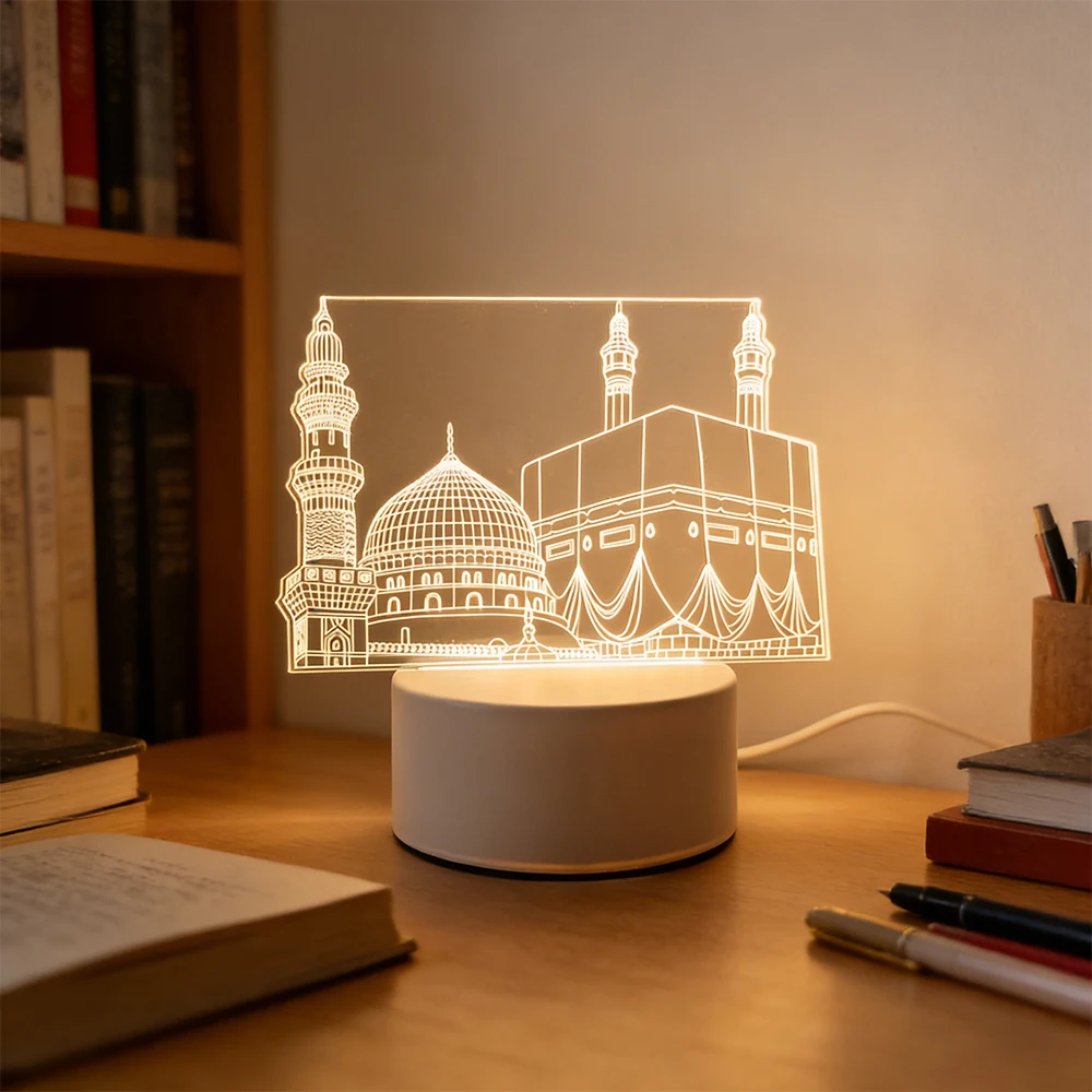 

3D LED Night Light Ramadan Home Decoration USB Operated Eid Mubarak Table Ornament Muslim Eid Al Adha Holiday Lighting Bedroom