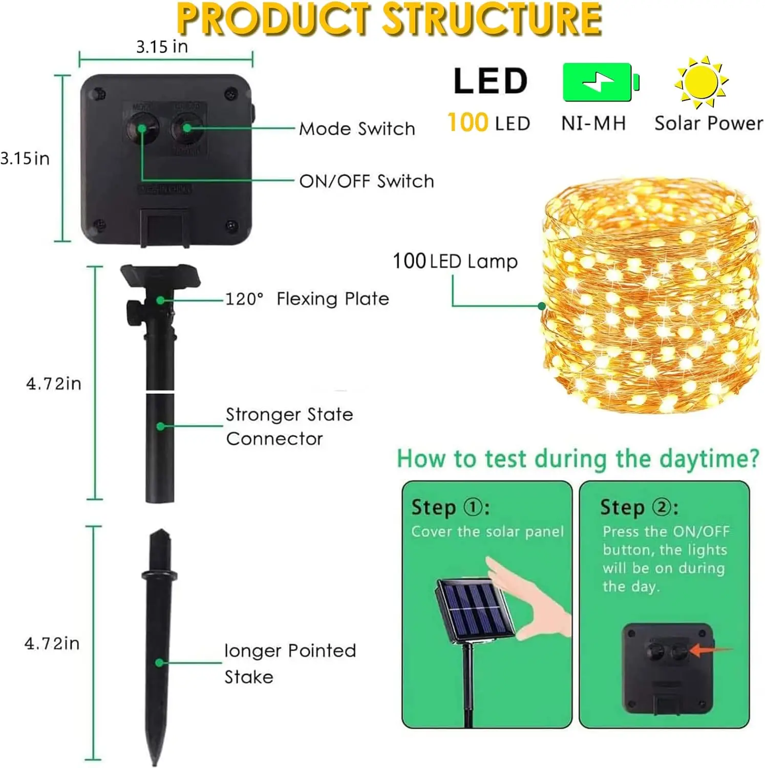 Solar String Lights Outdoor, 2-Pack 80FT 200 LED Christmas Lights, Waterproof Copper Wire 8 Modes Solar Fairy Lights fo