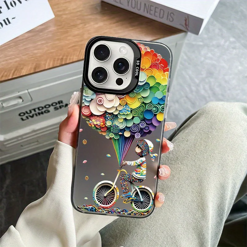 

Colorful girl riding a bicycle phone case for iPhone 16 15 14 13 12 11 Pro/ Max/Plus shock-proof rear cover anti-fingerprint