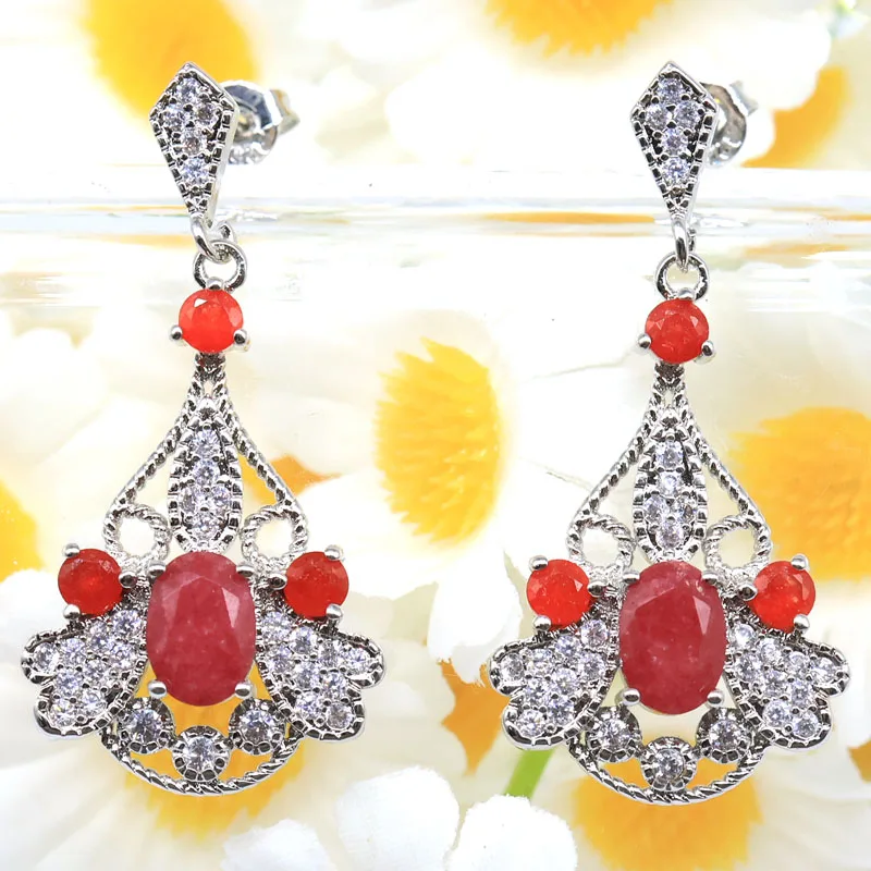 Buy 5 Get 1 Free 35x17mm Pretty Fire Rainbow Mystic Topaz Ruby Emerald CZ Woman's Present Silver Plated Earrings