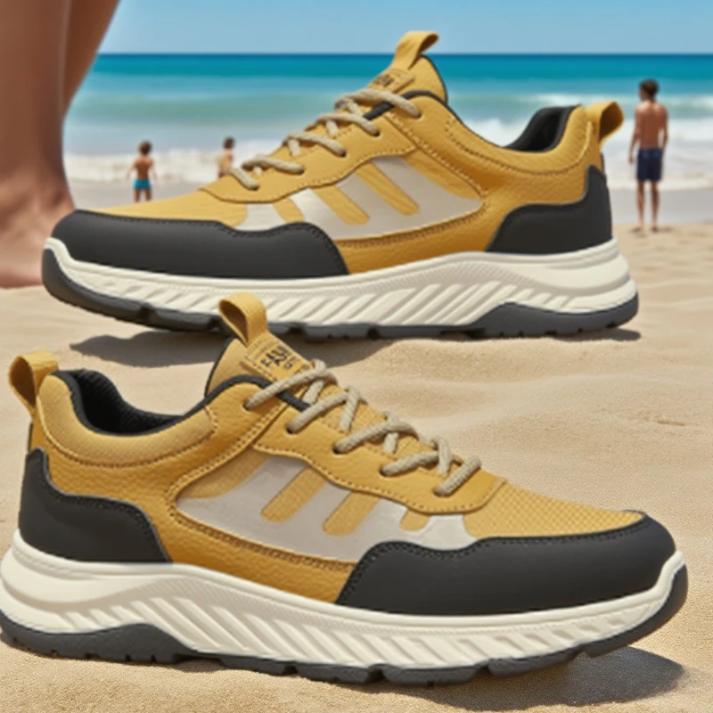 

Oulylan Male Casual Breathable Sport Shoes Color Blocked Lace Up Sneaker for Men Outdoor Antiskid Thick Sole Running Footwear
