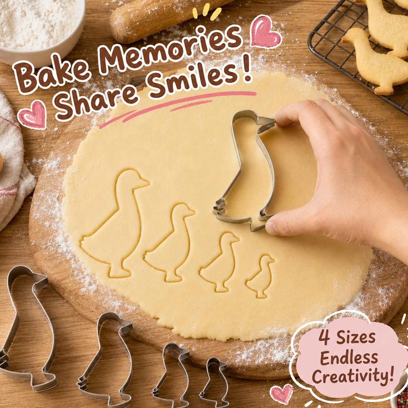 4pcs Goose Cookie Cutters 304 Stainless Steel for Home Baking Kids Crafts Party Decor Dessert Making Durable Baking Tool