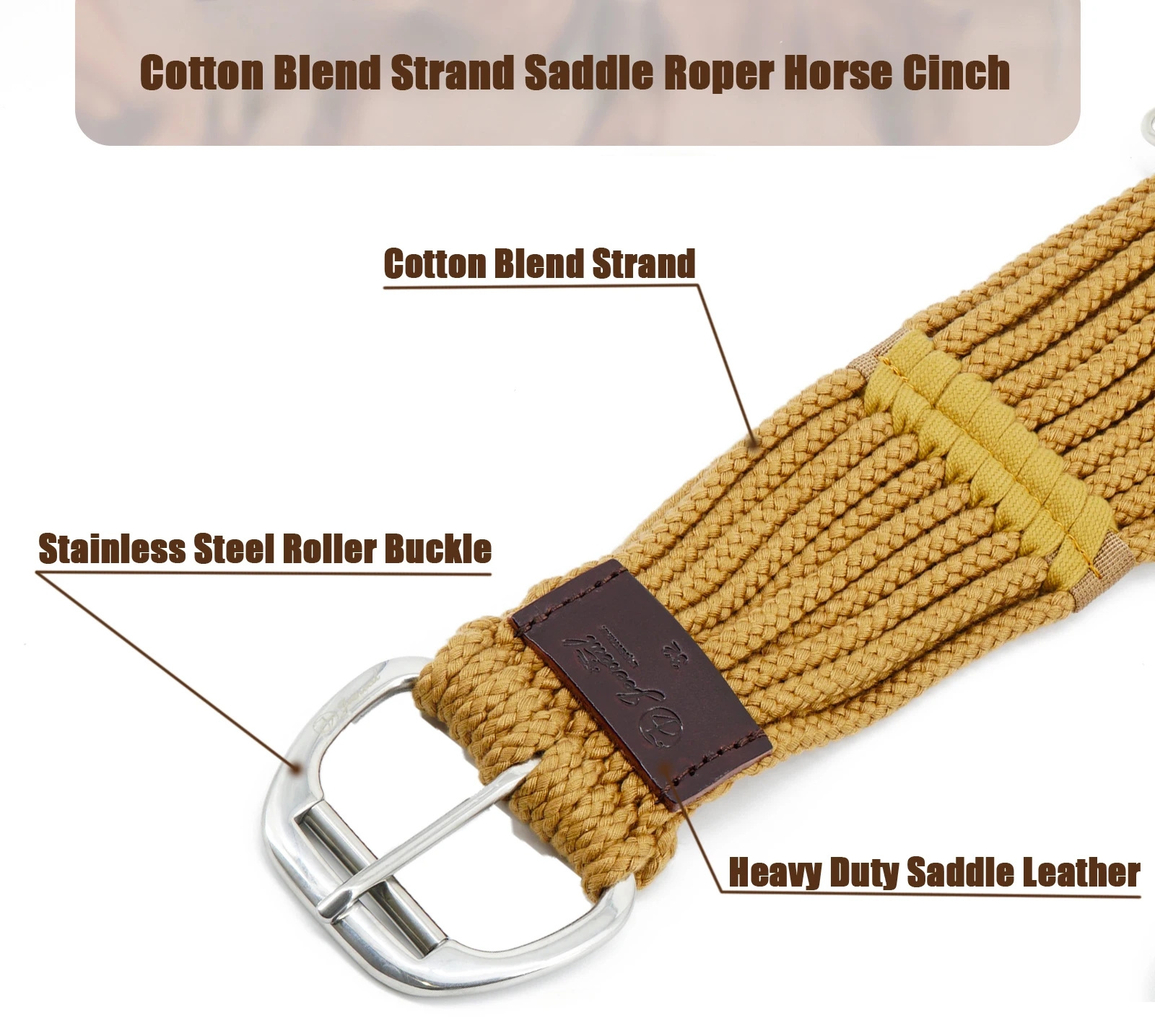 Cinch occidentale, mista di cotone Sella per cavalli Roper con fibbia a rullo in acciaio inossidabile Circonferenza Forniture equine