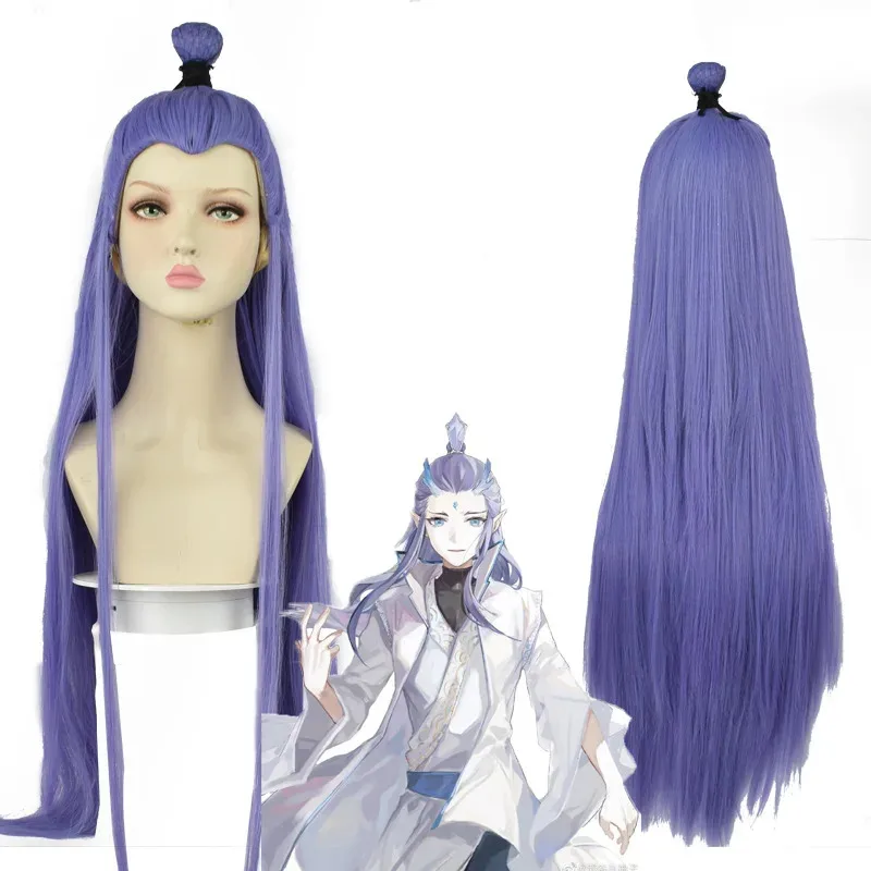 

NewChinese Film Nezha Role Play Dragonkin Aoping Cos Wig Mixed Blue Purple Hair Cosplay Long Straight Hair2025
