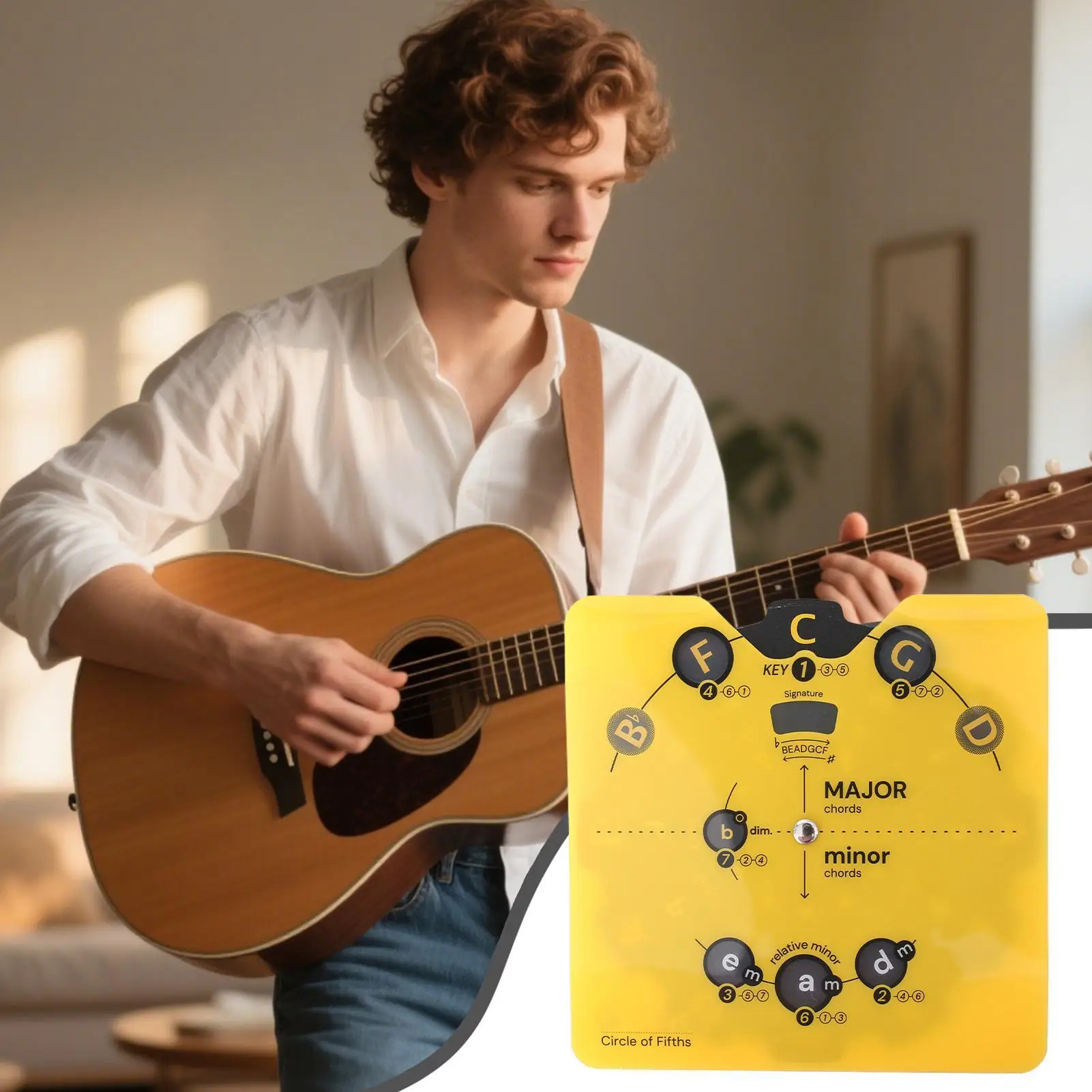 Interactive Music Theory Wheel Rotatable Circle Of Fifths Chord Reference Chart for Guitar Ukulele Piano Violin Lessons view 3
