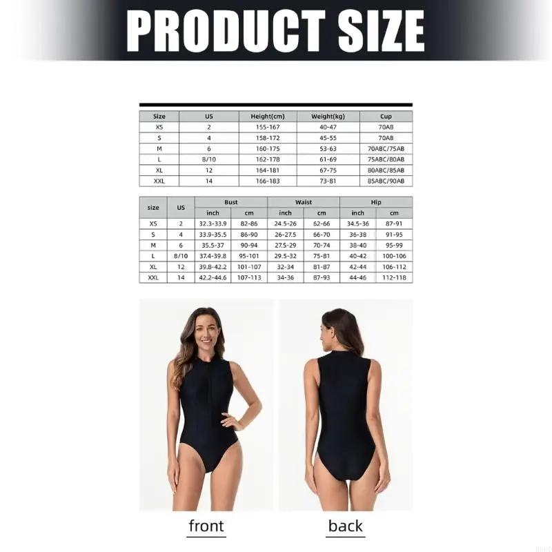 Einteiliger Schnorchelanzug für Damen, ärmelloser Rashguard-Badeanzug mit Reißverschluss vorne, schnell trocknender Neoprenanzug – Detail 6