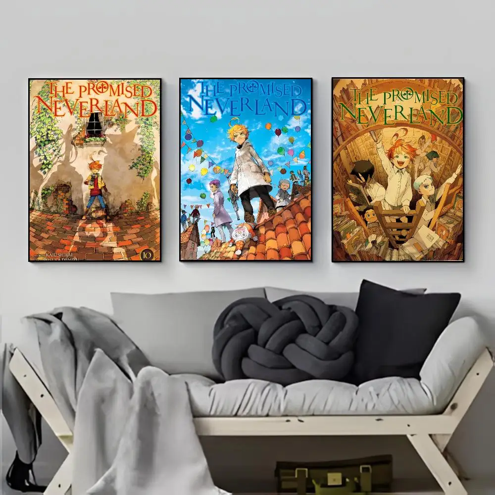 Thriller Dark Anime T-The Promised Neverland Poster HD  Waterproof Wall Sticker Bar Living Room Decor Gift