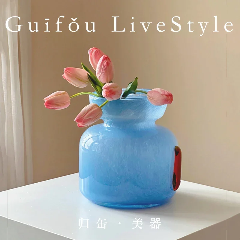 

Return to Fou Sunny Day Blue Glazed Vase French Nordic ins Style Art Glazed Glass Vase Flower Vase Soft Ornament