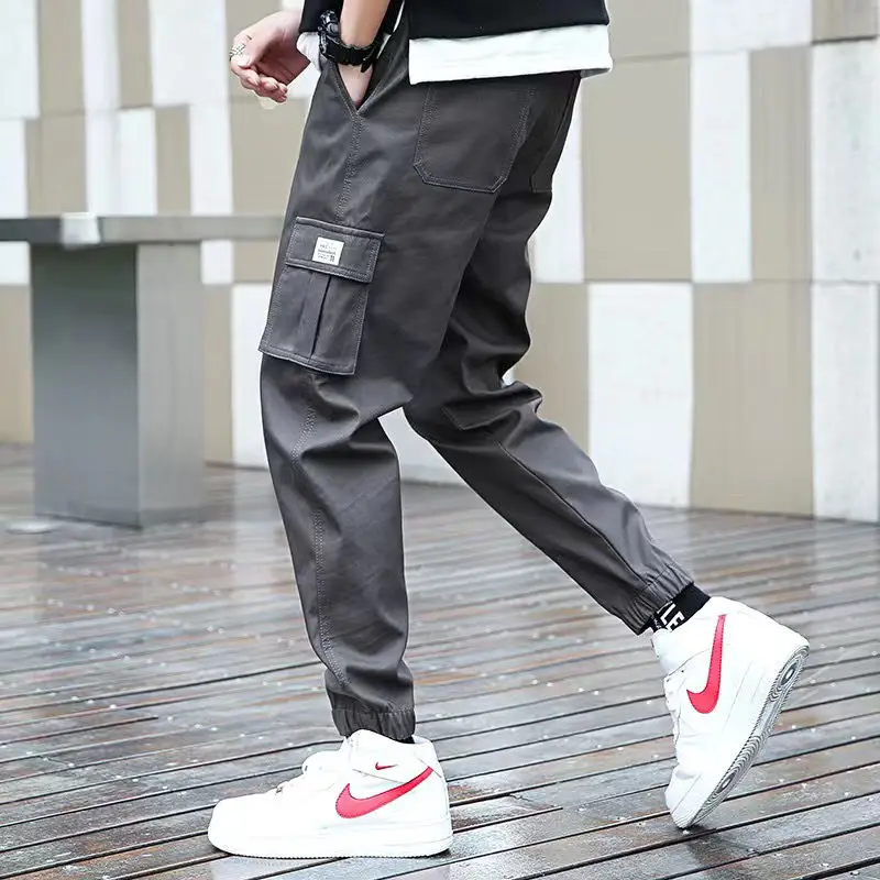 Cargo Pants Man Spring Autumn Loose Motion Trousers Casual Youth Waist Drawcord Korean All-match Male Comfortable Pants 2023