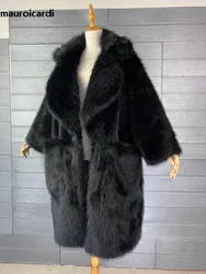 Mauroicardi Winter Long Black Oversized Shaggy Warm Fluffy Faux Fur Coat Women Pockets Loose Casual Luxury Korean Fashion 2024