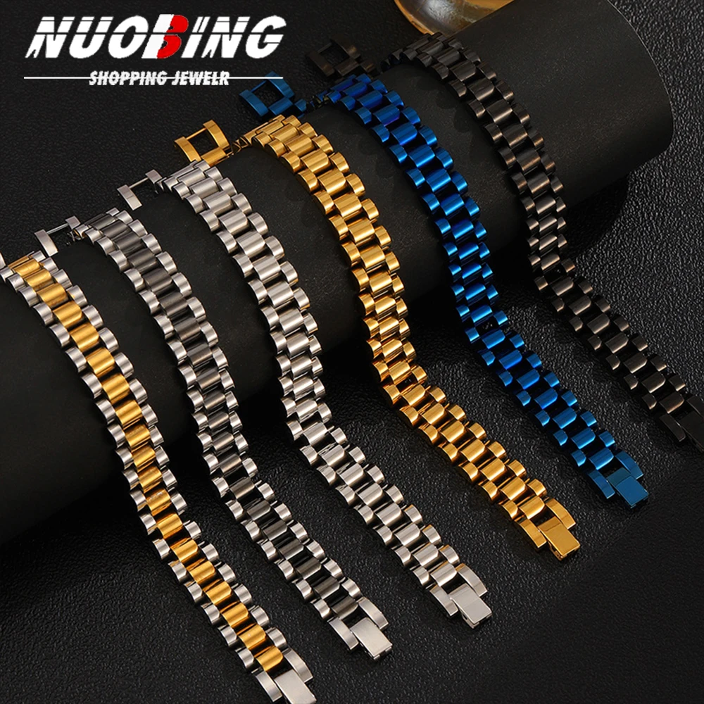 

Punk Thick Masculine Band Link Bracelets for Men 10mm Stainless Steel Link Wristband Gift Hand Wrist Jewelry Accessories