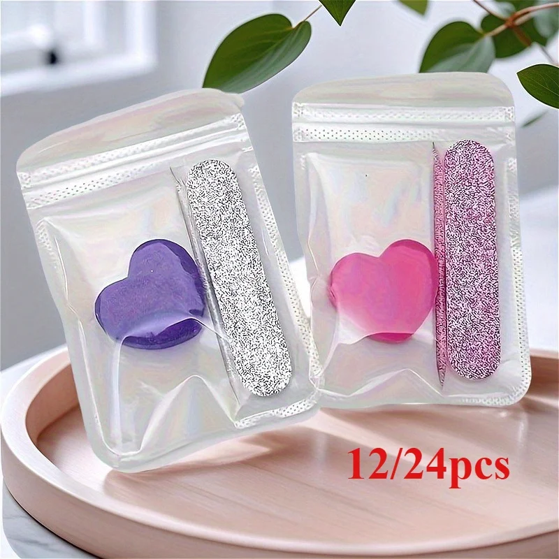 12/24pcs Nail Care Set - Polishing Files, Buffing Sticks & Heart-Shaped Sponge Blocks – Pedicure Tools and Accessories Kit