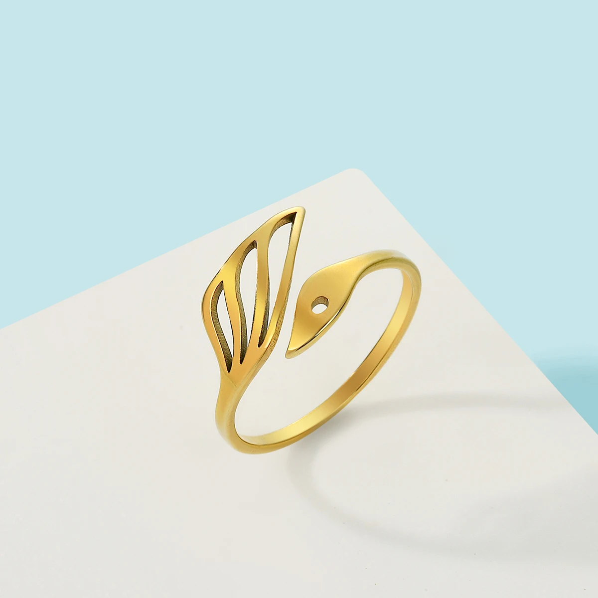 QIAMNI Swan Rings for Women Stainless Steel Animal Finger Ring Goth Aesthetic Wedding Jewelry Christmas Gift Bague Femme