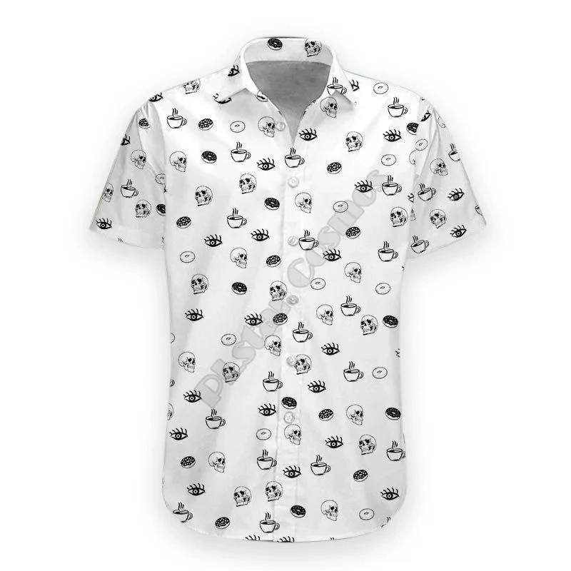 3D Printed Skull Hawaiian Floral Casual Shirt Men\'s Halloween Summer Short Sleeve Lapel Shirt Men\'s Hawaiian Short Sleeve XS-4XL