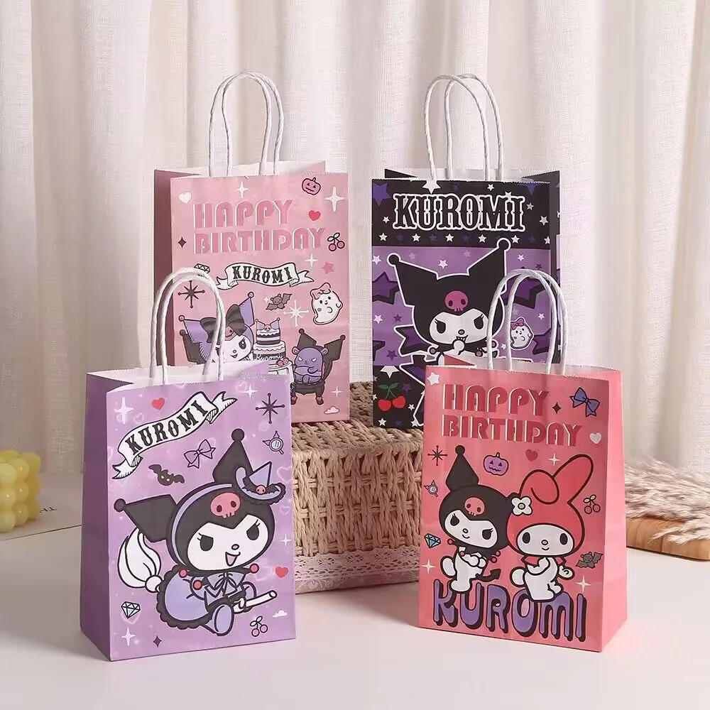 

Sanrio Подарочный пакет Kawaii Аниме фигурки Kuromi Melody Cinnamoroll праздничные подарки из крафт-бумаги сумки для покупок портативные конфеты подарочный пакет