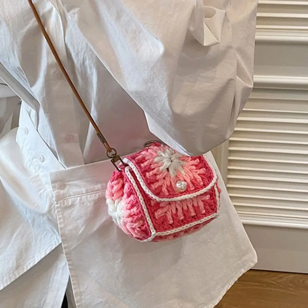 

Fairy Sweet Flower Knitted Bag Rustic Mini Bohemian Crochet Bag Coin Purse Storage Bag Woven Crossbody Bag Shopping