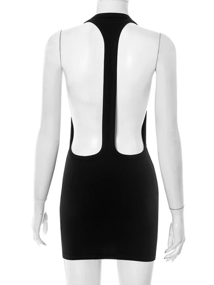 Mini vestido sem costas para mulheres, roupa de clube quente, pescoço, sexy, streetwear, sem mangas, roupas y2k, uma peça, vestidos de mujer